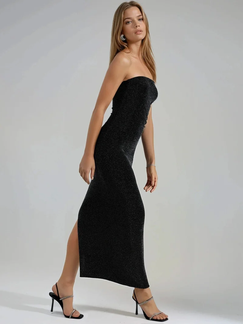 بوسيم BUSEM Shiny Strapless Bodycon Maxi Dress